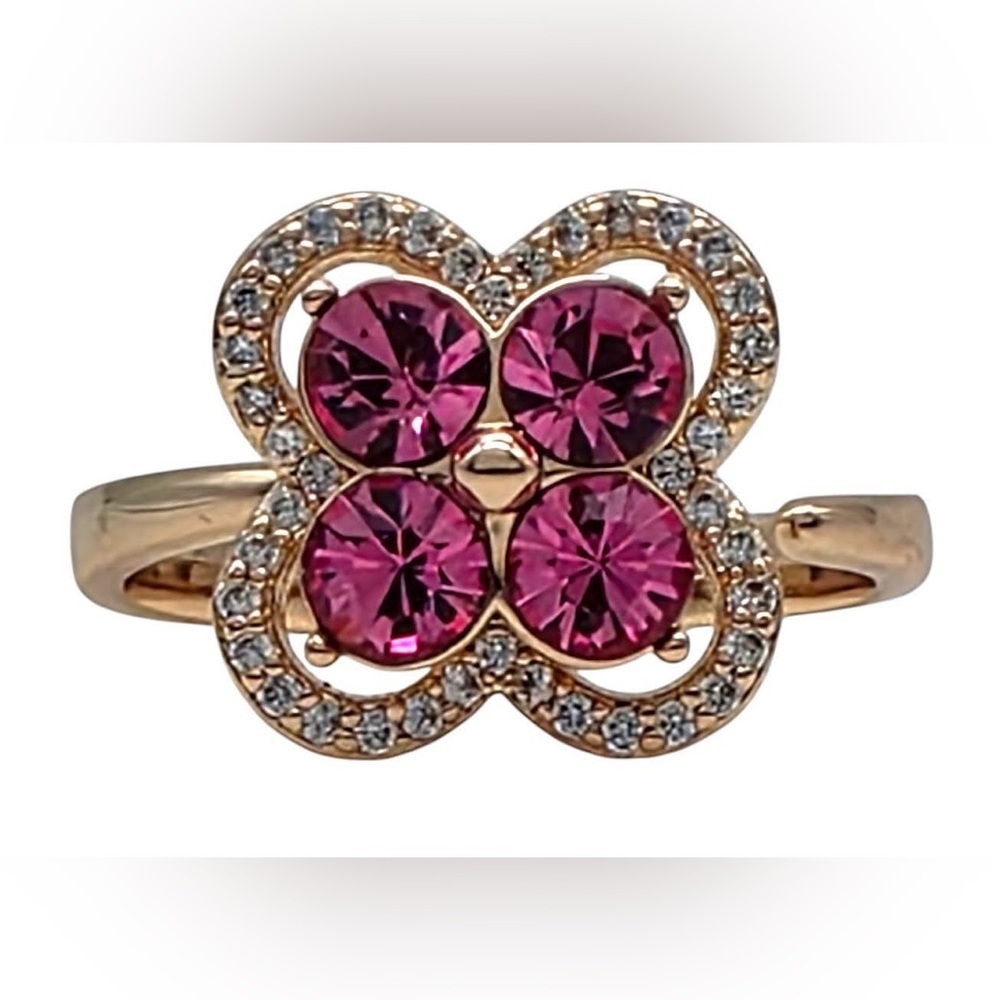 Fun Anxiety Fidget Calming Spinner Ring Hot Pink/ Clear CZ Gold Tone Ring